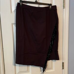 Colleen Lopez Brown  Pencil Skirt with Fringe